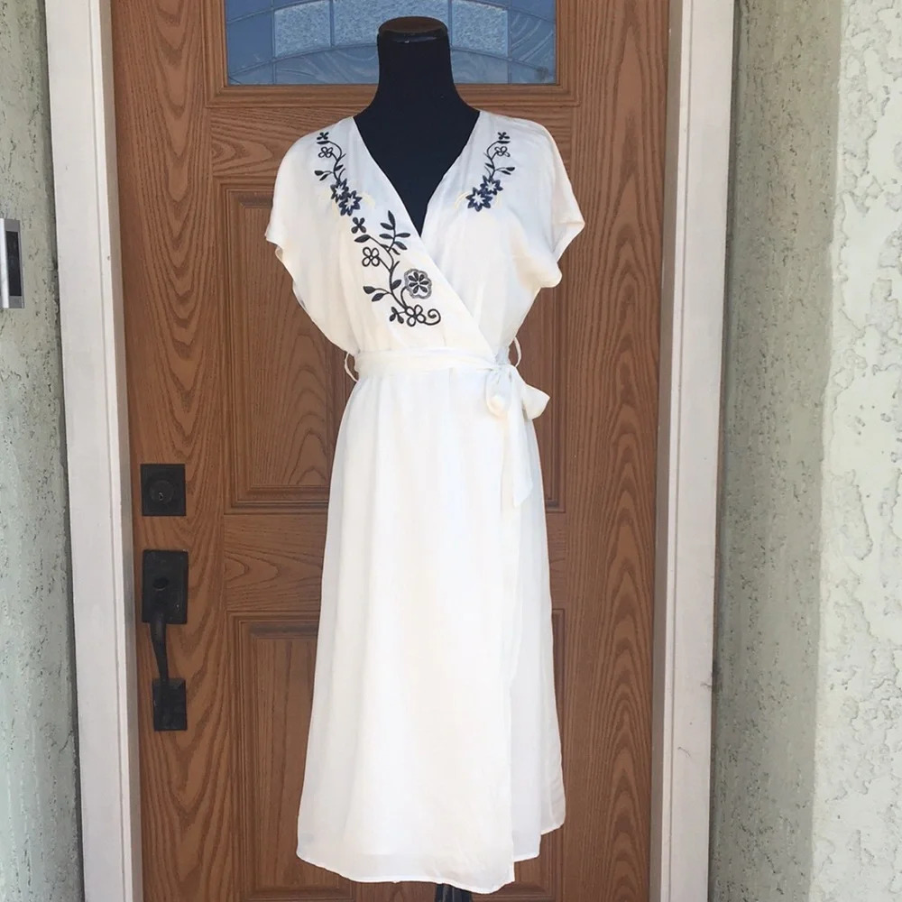 New* Hazel Embroidered Wrap Dress